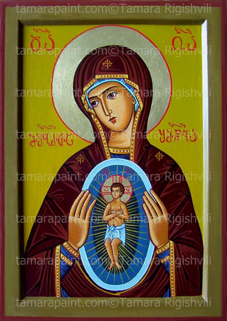 Icon of Theotokos,Protector of Pregnancy, Orthodox icon by Iconographer Tamara Rigishvili